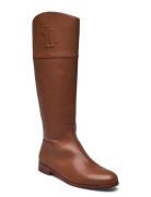 Justine Burnished Leather Riding Boot Höga Stövlar Brown Lauren Ralph ...