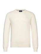 Lambswool Crew Tops Knitwear Round Necks Cream Hackett London