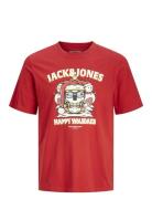 Jack & J S Jjxmas Christmas Skull Tee Ss Crew Jnr Röd