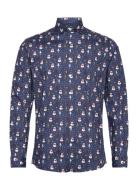 Lindbergh Aop Christmas Shirt L/S Marinblå