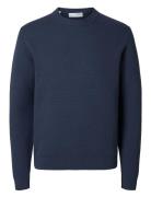 Selected Homme Slhdane Ls Knit Structure Crew Neck Noos Blå