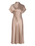 Malina Alivia Short Sleeve Satin Midi Dress Kräm