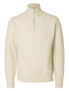 Selected Homme Slhrai Ls Knit Half Zip Kräm