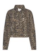 Mango Leopard-Print Denim Jacket Brun