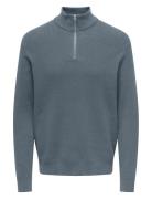 ONLY & SONS Onsphil Reg 12 Cotton Half Zip Knit Noos Blå