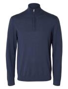 Selected Homme Slhtray Ls Knit Merino Half Zip Noos Marinblå