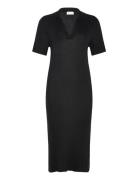 Davida Cashmere Fine Knit Rib Collar Dress Svart