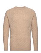 Lindbergh Lambswool Raglan Cable O-Neck Knit Beige