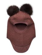 Huttelihut Balaclava Wool Alpaca Pompoms Burgundy