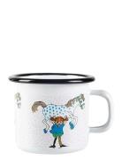 Pippi Langstrømpe Enamel Mug 2,5Dl Pippi And The Horse Vit