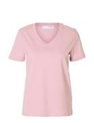 Selected Femme Slfessential Ss V-Neck Tee Noos Rosa