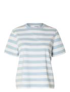 Selected Femme Slfessential Ss Striped Boxy Tee Noos Blå