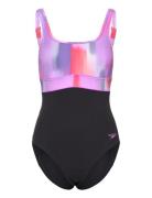 Speedo Womens Shaping Contoureclipse Printed Swimsuit Svart