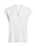 Calvin Klein Heavy Georgette Ss Zip Blouse Vit