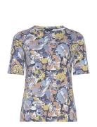 Lauren Women Floral Stretch Cotton Boatneck Tee Blå