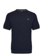 GANT Micro Textured Cotton Ss C-Neck Marinblå