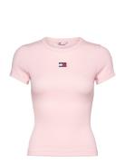 Tommy Jeans Tjw Slim Badge Rib Tee Rosa