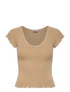 Tommy Jeans Tjw Slim Vneck Gmd Rib Ss Beige