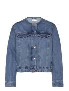 Gina Tricot Collarless Denim Jacket Blå