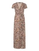 Lauren Ralph Lauren Floral Belted Flutter-Sleeve Gown Brun