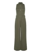 Lauren Ralph Lauren Jersey Wide-Leg Sleeveless Jumpsuit Khaki Green