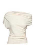 Mango Asymmetric Ruched Top Beige