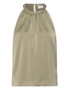 Dante6 Dante6-Elody Satin Halter Top Khaki Green