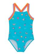 Color Kids Swimsuit W Elastic Straps, Aop Blå