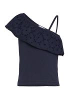 Mango Ruffled Asymmetric T-Shirt Marinblå